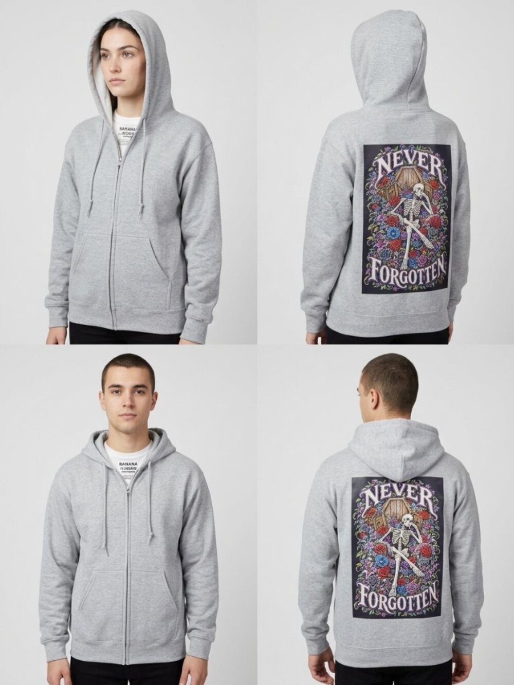 Never Forgotten Skeleton Floral Custom Design On Gray Sweater.